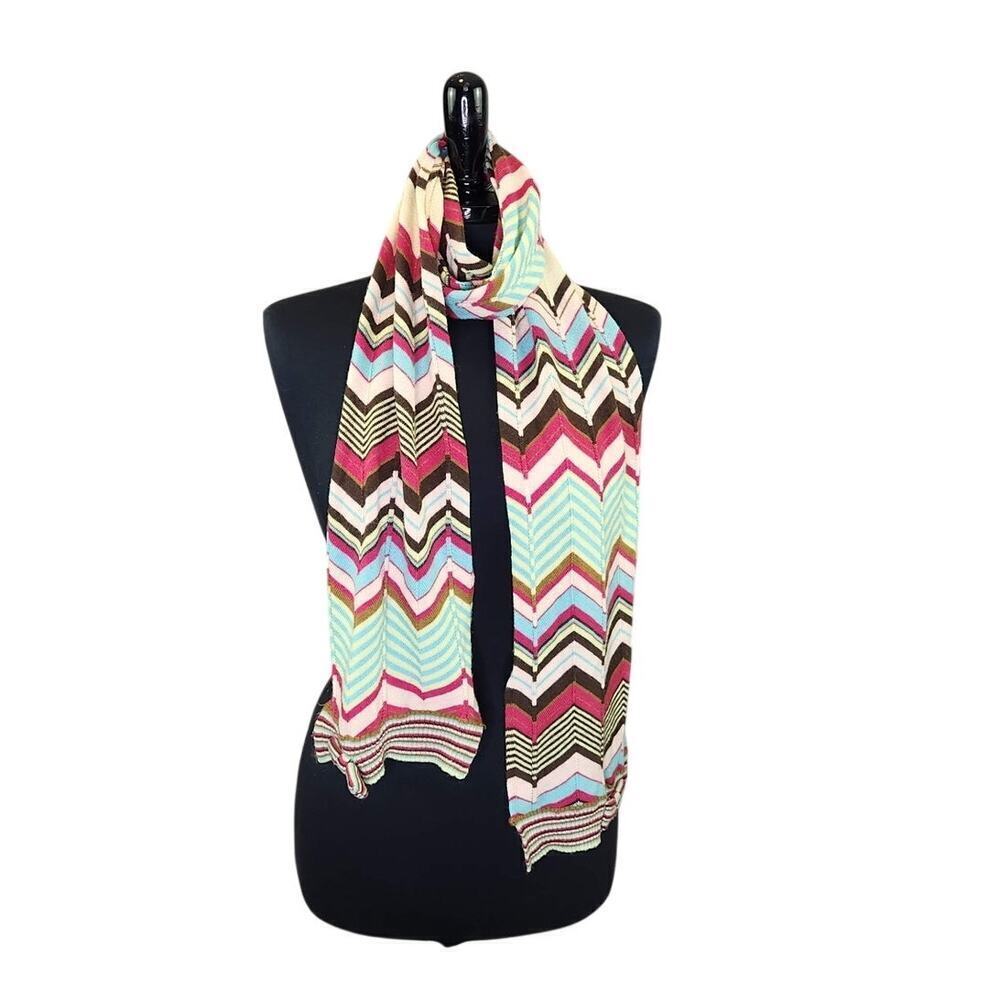 GAP Chevron Striped Scarf Multicolor Zigzag Bows Y2K Winter Blue Pink
